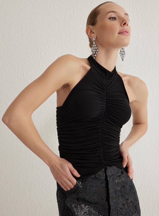 trendyol Black Drape Detailed Knitted Bustier - Image 3