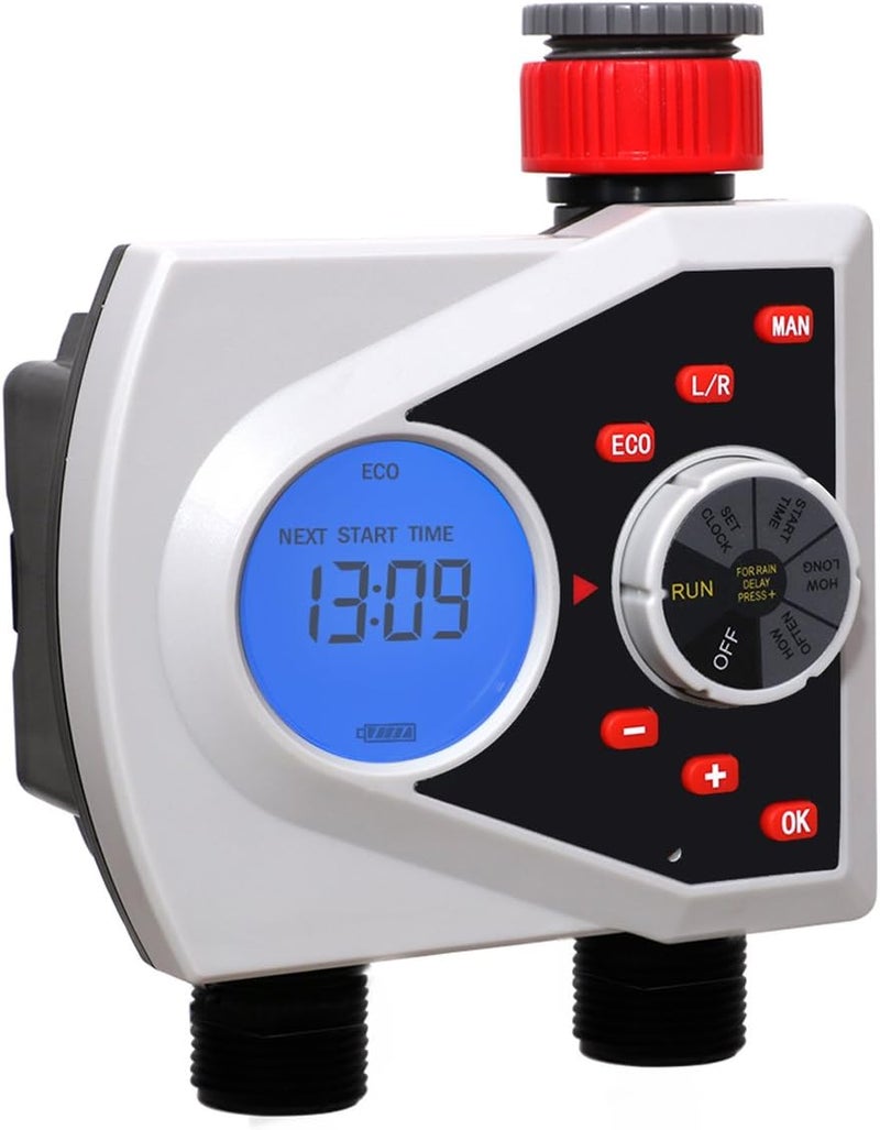 Yardeen Digital Dual Outlet Water Timer, LCD Display, ECO Mode, Manual and Automatic Controls - Image 1