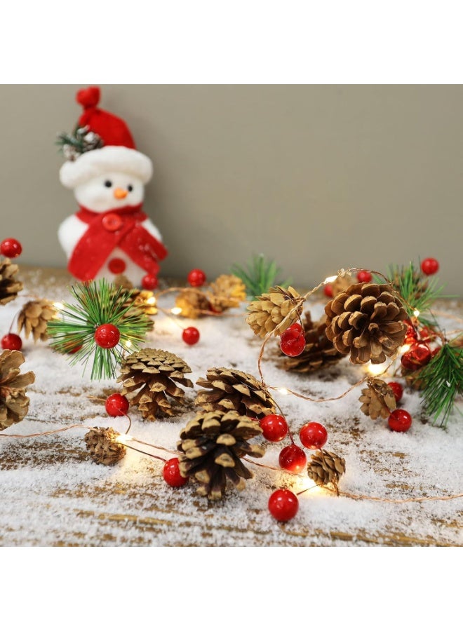 Jorunb Christmas String Lights with 20 LED Lights, 6.6FT Pinecones Christmas Garland with Red Berries, Christmas Lighted Garland for Xmas Decorations, Fireplace, Christmas Stair - Image 2
