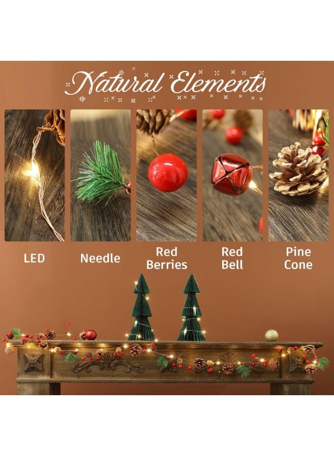 Jorunb Christmas String Lights with 20 LED Lights, 6.6FT Pinecones Christmas Garland with Red Berries, Christmas Lighted Garland for Xmas Decorations, Fireplace, Christmas Stair - Image 4