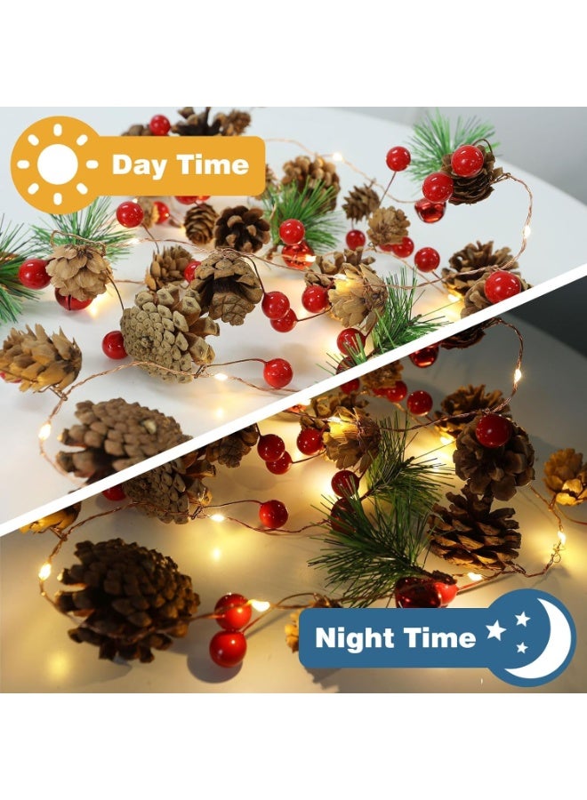Jorunb Christmas String Lights with 20 LED Lights, 6.6FT Pinecones Christmas Garland with Red Berries, Christmas Lighted Garland for Xmas Decorations, Fireplace, Christmas Stair - Image 5
