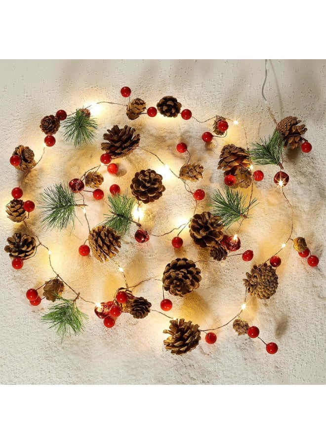 Jorunb Christmas String Lights with 20 LED Lights, 6.6FT Pinecones Christmas Garland with Red Berries, Christmas Lighted Garland for Xmas Decorations, Fireplace, Christmas Stair - Image 1
