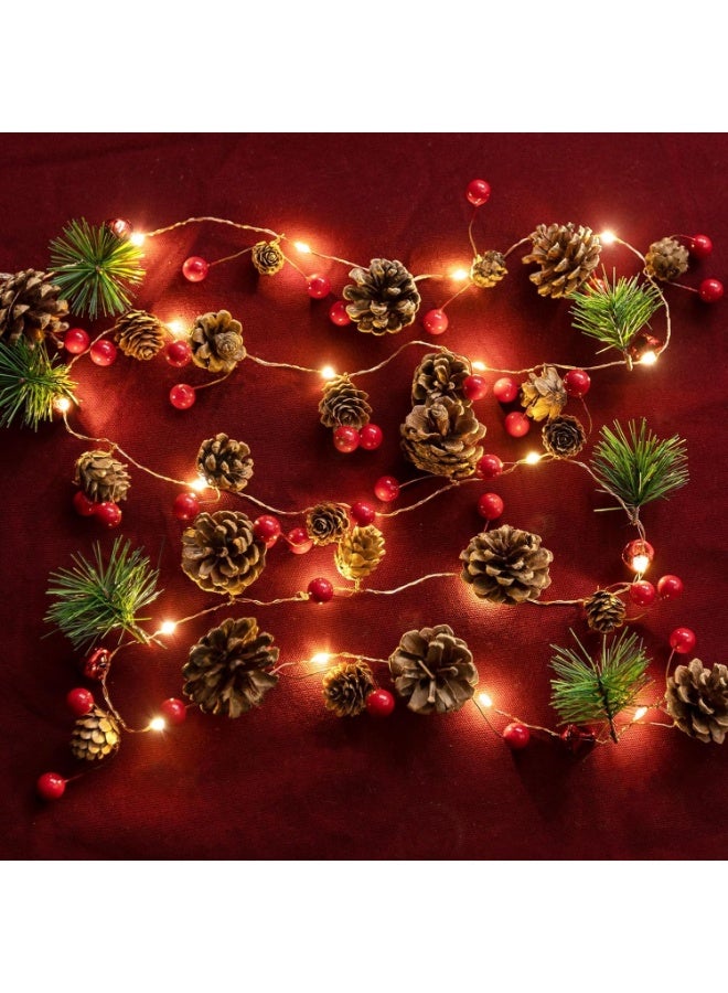 Jorunb Christmas String Lights with 20 LED Lights, 6.6FT Pinecones Christmas Garland with Red Berries, Christmas Lighted Garland for Xmas Decorations, Fireplace, Christmas Stair - Image 3