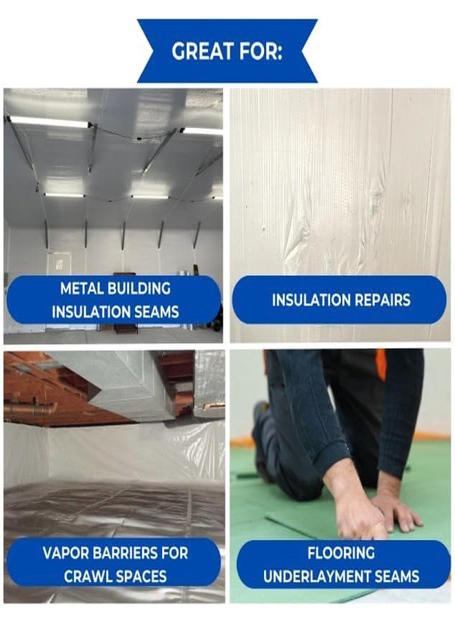 BlueTex Insulation عازل بلوتكس - شريط عازل للبخار أبيض بعرض 6 بوصات وطول 180 قدمًا - لفة واحدة - عازل للماء ومثالي للأقبية، وإصلاح العزل، ودرزات الطبقة السفلية، ودرزات عزل المباني المعدنية - Image 2