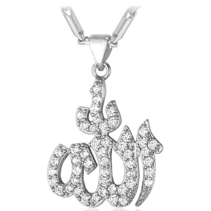 U7 Cubic Zirconia Allah Pendant Necklace 22 Inches Chain Women Platinum Plated Mulsim Religious Jewelry - Image 1