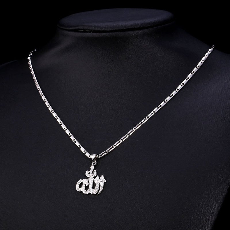 U7 Cubic Zirconia Allah Pendant Necklace 22 Inches Chain Women Platinum Plated Mulsim Religious Jewelry - Image 2