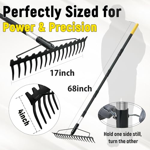 BlumeTrec Bow Rake 68Inch Adjustable Handle Garden Rake with 17 Steel Tines Heavy Duty DualSided Metal Rake Landscape Gardening Tool for Soil Loosening Lawn Yard Leaves Mulch Thatch Removing - Image 3
