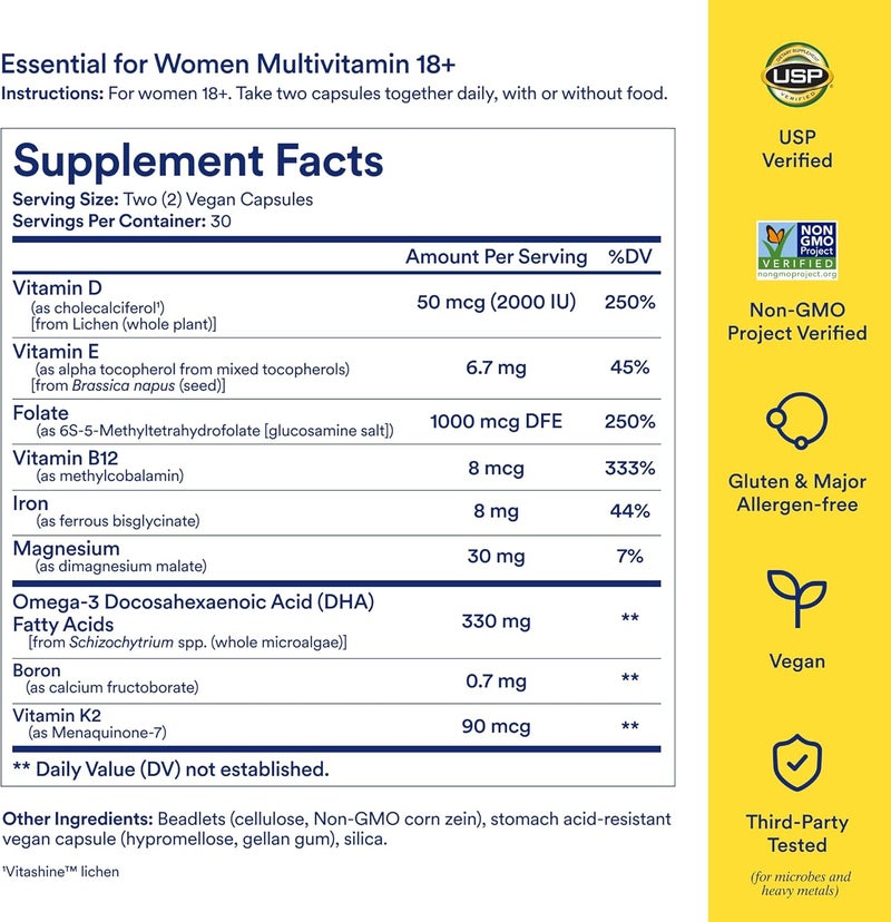 Ritual Multivitamin for Women 18 with Vitamin D3 for Immune Support Omega 3 DHA B12 Iron Vegan Gluten Free Non GMO USP Verified 30 Day Supply 60 Capsules - Image 3