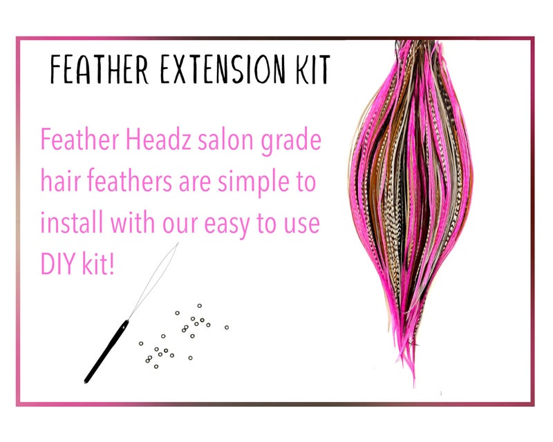 Feather Headz 21 Natural & Hot Pink Color Hair Extensions â€“ 9â€â€“14â€ Long â€“ DIY Rooster Kit with 20 Micro-Link Beads â€“ 100% Real Feathers â€“ Eye-Catching Boho Style - Image 3