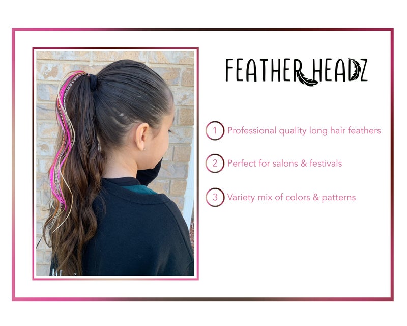 Feather Headz 21 Natural & Hot Pink Color Hair Extensions â€“ 9â€â€“14â€ Long â€“ DIY Rooster Kit with 20 Micro-Link Beads â€“ 100% Real Feathers â€“ Eye-Catching Boho Style - Image 4
