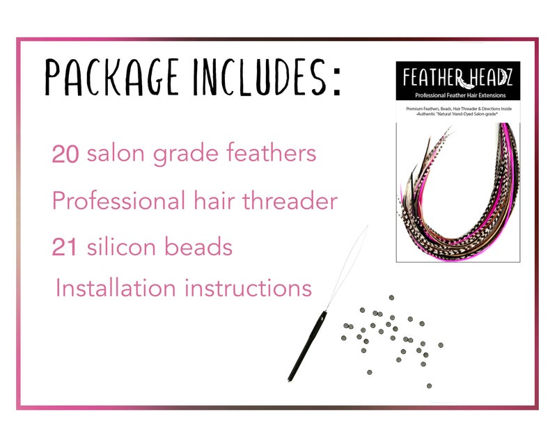 Feather Headz 21 Natural & Hot Pink Color Hair Extensions â€“ 9â€â€“14â€ Long â€“ DIY Rooster Kit with 20 Micro-Link Beads â€“ 100% Real Feathers â€“ Eye-Catching Boho Style - Image 2