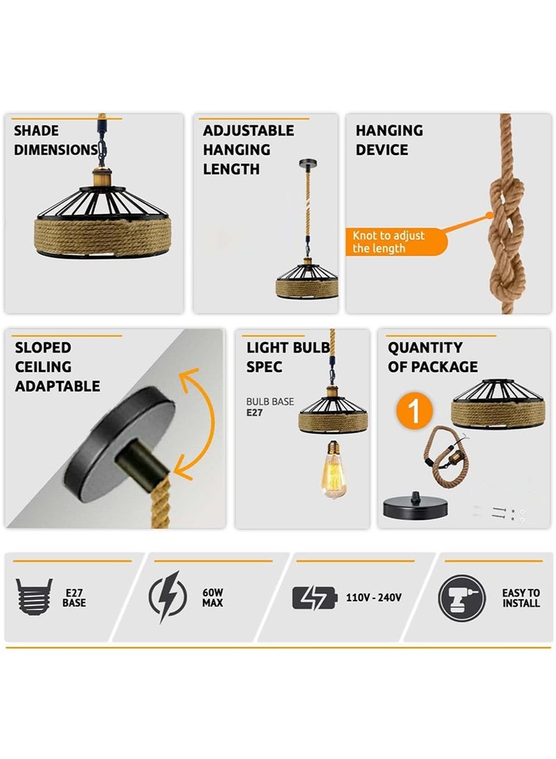 تابيت ثرياة إبداعية مع ظلال مصباح الحبل ، أضواء معلقة مع مصباح E27 ، مصباح مزرعة دافئ الضوء معلقة لغرفة الطعام ، مصباح السقف لغرفة المعيشة ، غرفة النوم ، المطبخ - Image 4