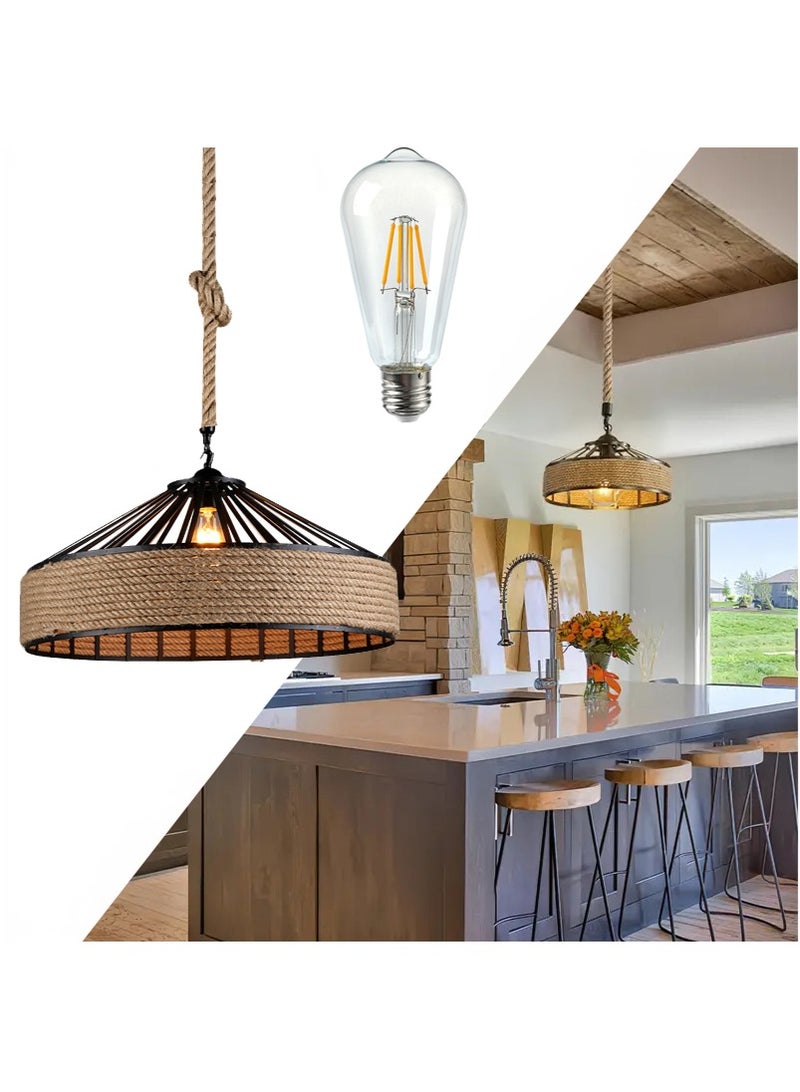تابيت ثرياة إبداعية مع ظلال مصباح الحبل ، أضواء معلقة مع مصباح E27 ، مصباح مزرعة دافئ الضوء معلقة لغرفة الطعام ، مصباح السقف لغرفة المعيشة ، غرفة النوم ، المطبخ - Image 1