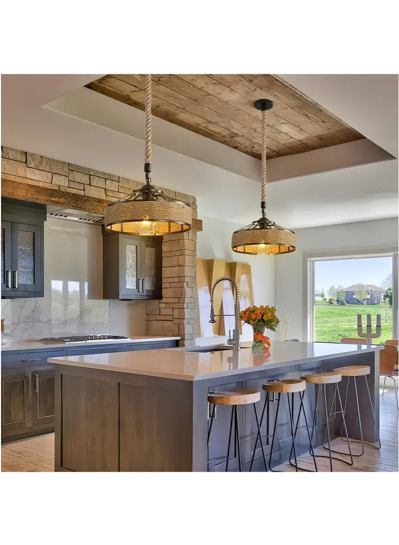 تابيت ثرياة إبداعية مع ظلال مصباح الحبل ، أضواء معلقة مع مصباح E27 ، مصباح مزرعة دافئ الضوء معلقة لغرفة الطعام ، مصباح السقف لغرفة المعيشة ، غرفة النوم ، المطبخ - Image 3