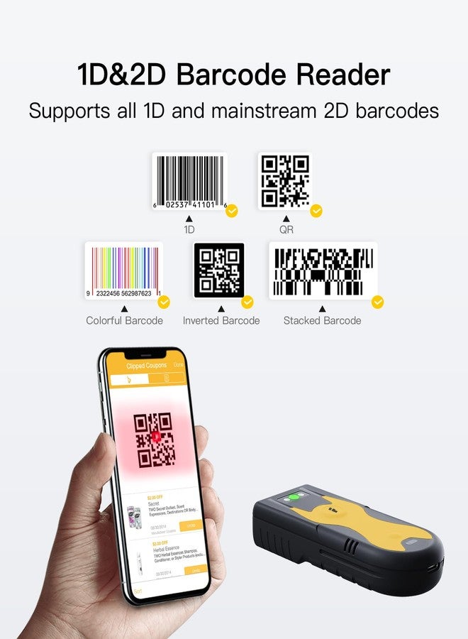Inateck 2D Bluetooth Scanner, Mini and Portable, Support Barcodes on Screen, BCST-42GNEW1 (2D Yellow) - Image 3