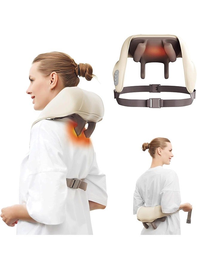 إسكدنيا مدلك الرقبة مع التسخين، مدلك لاسلكي للأنسجة العميقة بتقنية العجن الخبيرة 5D، وسادة تدليك شياتسو للرقبة والكتفين لتخفيف آلام الرقبة، الظهر والساقين، هدية للرجال والنساء والأمهات والآباء - Image 1