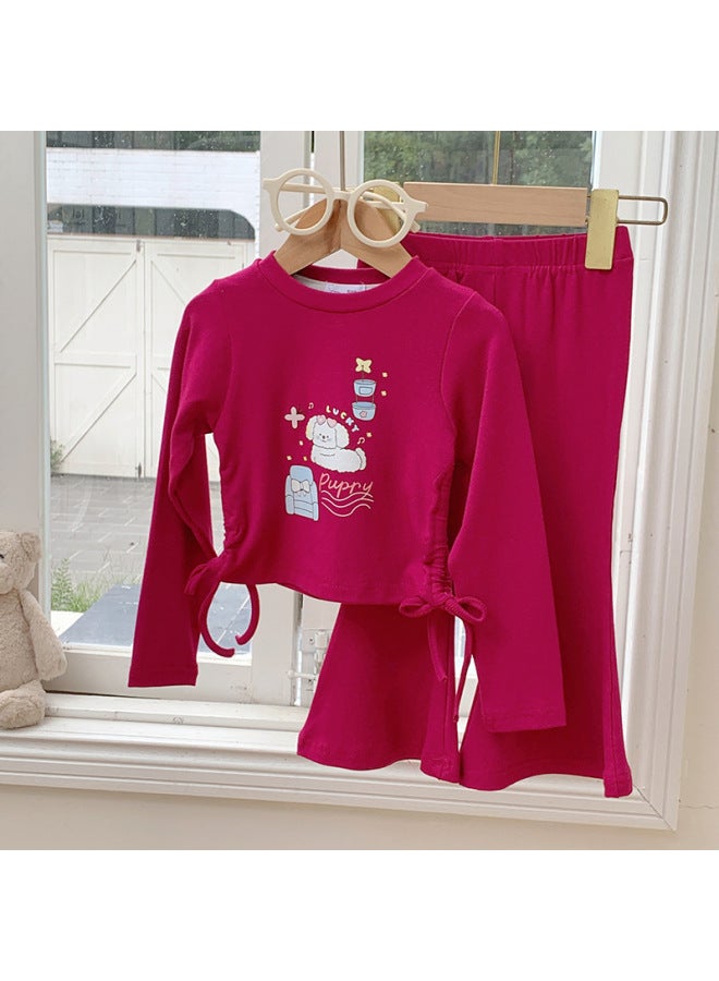 Korean Style Children's Suit New Slim Fit Autumn Girls' Hot Girl Suit Children's Versatile Knitted Bell Bottoms Two-piece Set