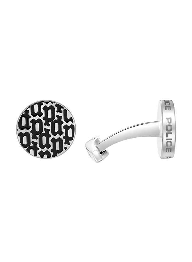POLICE Hero Full Stainless Steel Gents Cufflinks With Black P Logo MonogramPEAGC0022704
