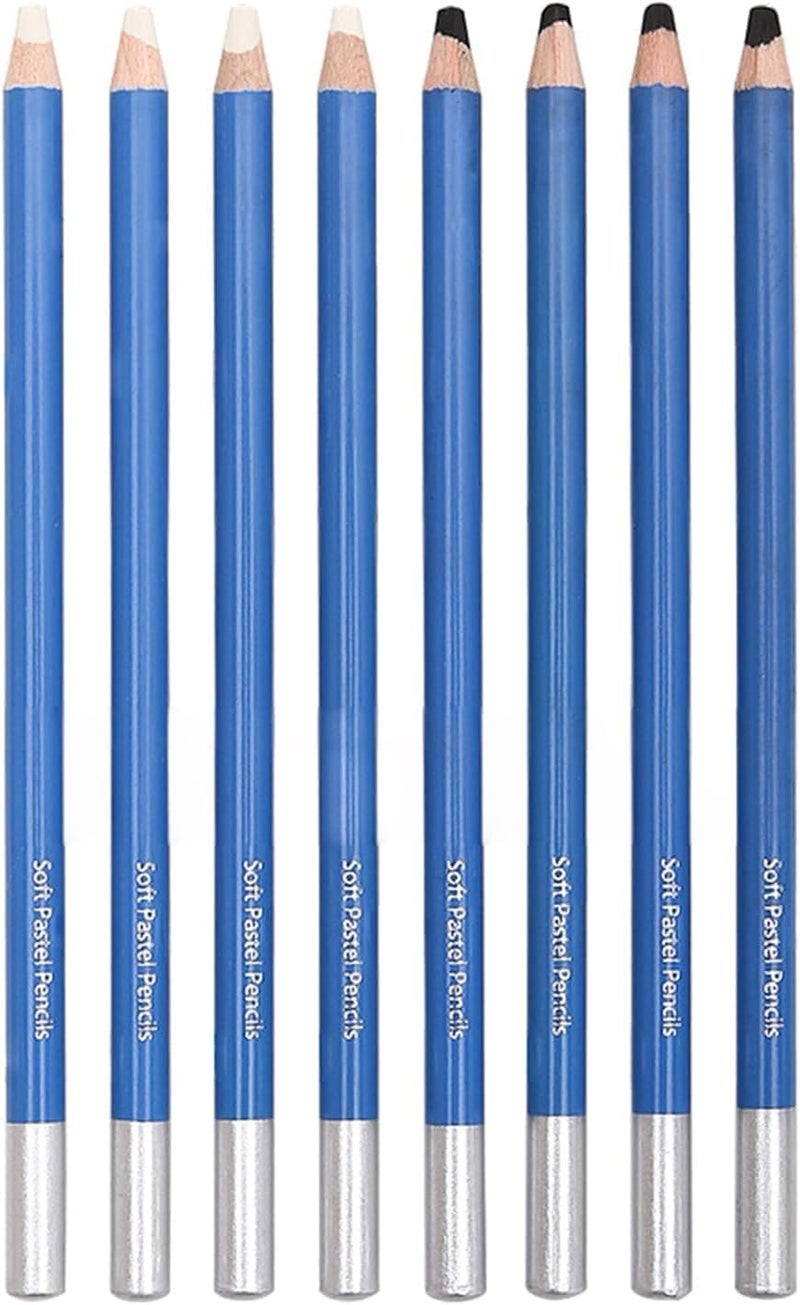 KRYTONE KRYTONE®. 8 Pcs Black & White Charcoal Pencil Set Artist Art Set for Drawing Sketching White Black Charcoal Pencils Highlighter Sketch Pencils  - Image 5