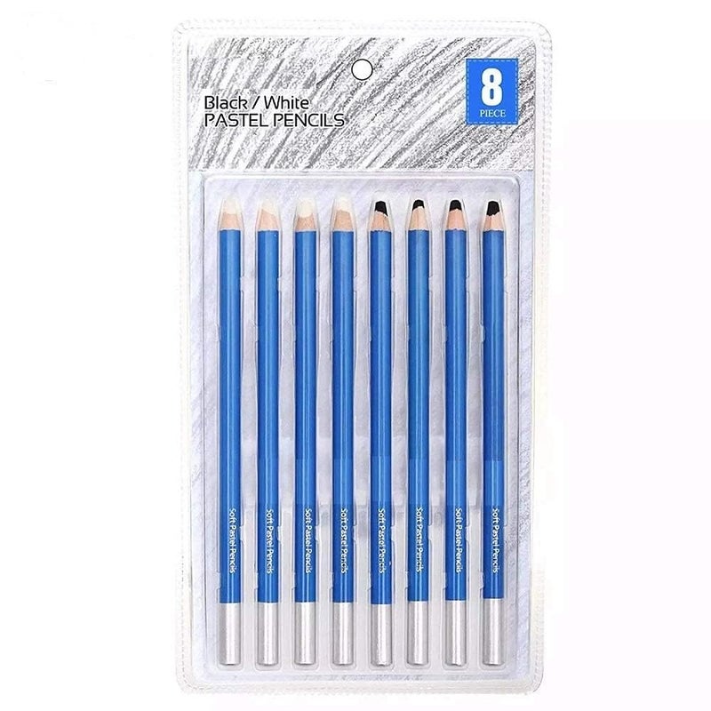 KRYTONE KRYTONE®. 8 Pcs Black & White Charcoal Pencil Set Artist Art Set for Drawing Sketching White Black Charcoal Pencils Highlighter Sketch Pencils  - Image 1