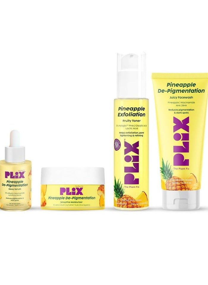 PLIX THE PLANT FIX Pineapple De Pigmentation Regime with Pineapple Exfoliation Fruity Toner Pineapple Juicy Cleanser Pineapple Depigmentation Dewy Serum and Smoothie Moisturizer  - Image 1