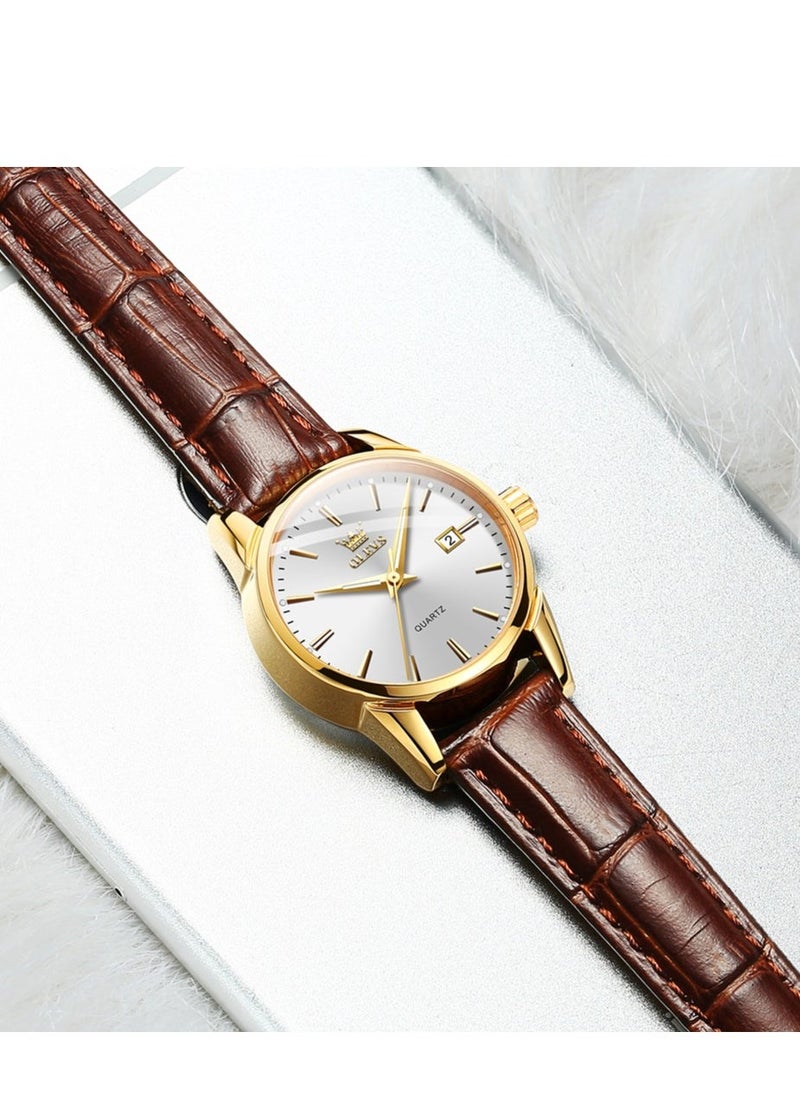 OLEVS Watches for Women Quartz Analog Water Resistant Leather Watch Brown&White 6898 - Image 5