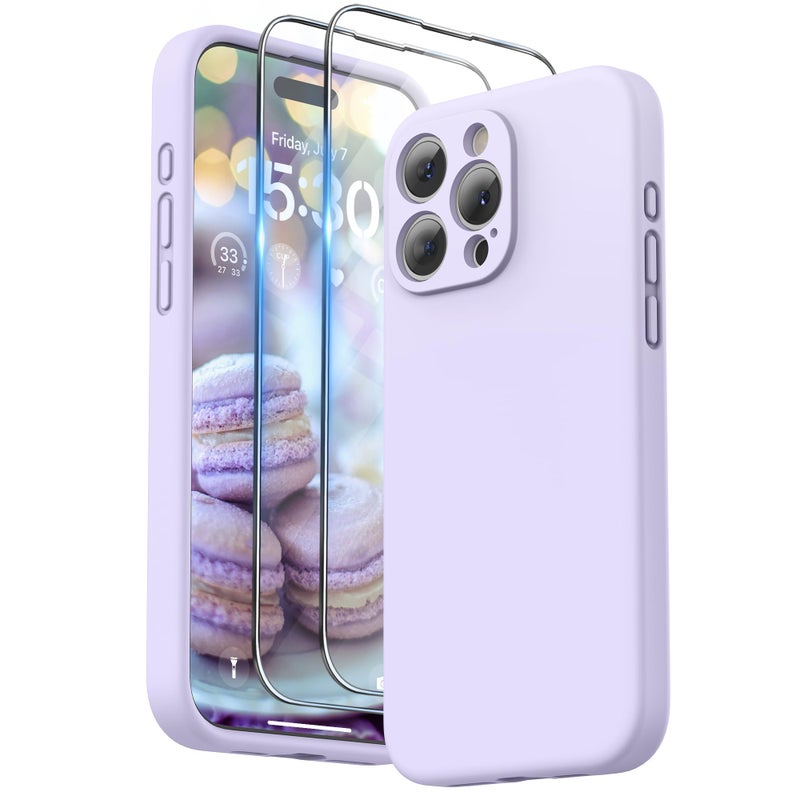 SURPHY Designed for iPhone 15 Pro Max Case with Screen Protector and Lanyard Phone Strap and Liquid Silicone Phone Case Camera Protective Soft Microfiber Lining 67 inch 2023 Lilac - Image 2