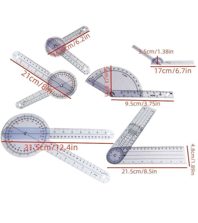 6 Pieces Joint Angle Measurement Set Transparent 180 Degree 360 Degree Protractor For Orthopedics Spine Alignment And Joint Assessment No Power Required - Image 5