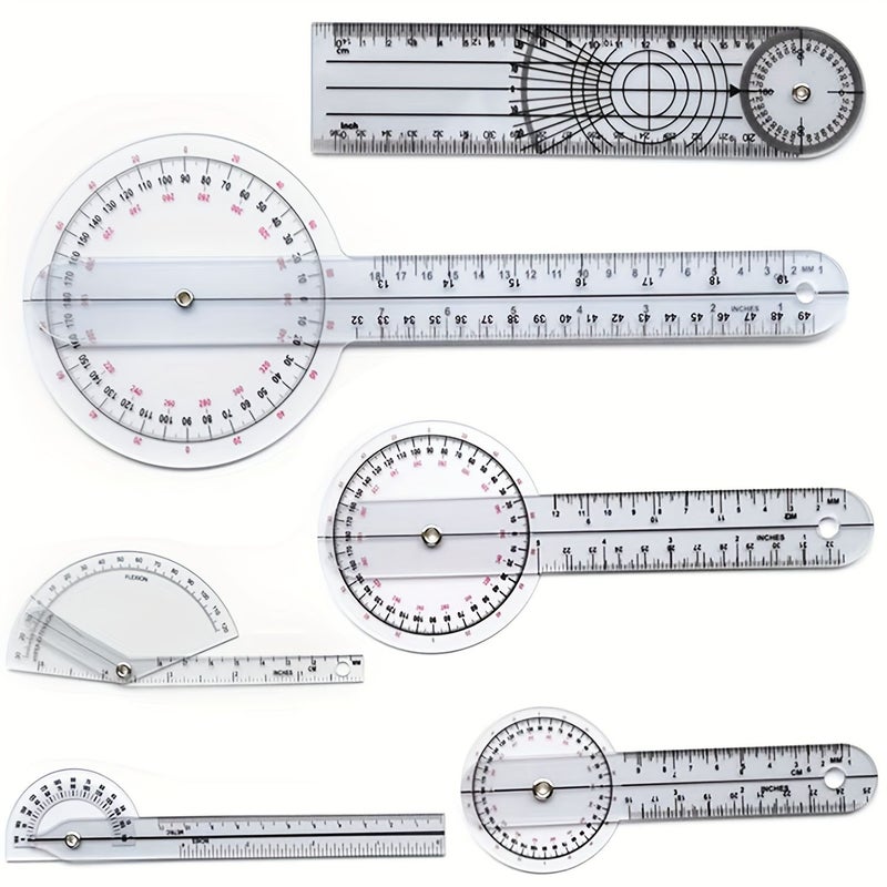 6 Pieces Joint Angle Measurement Set Transparent 180 Degree 360 Degree Protractor For Orthopedics Spine Alignment And Joint Assessment No Power Required - Image 1