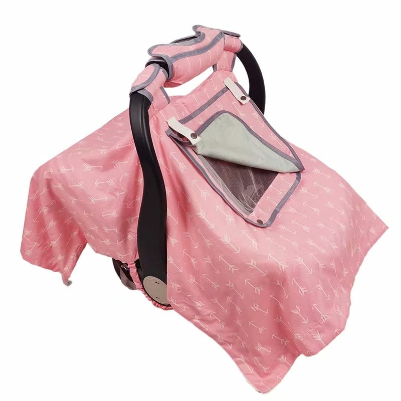 ICOPUCA Car seat Covers for Babies, 2-in-1 Nursing Cover & Infant Carseat Canopy with 3 Options net winow Opening, Kick-Proof Yet Anti-Slip Carrier Cover, Suit 4 Seasons Winter, Pink-Perfect for Girls; - Image 1