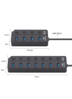 ماركة غير محددة موزع USB للكمبيوتر الرقمي USB 2.0 4 منافذ نقل بيانات عالي السرعة جهاز توسيع متعدد الوظائف تصميم محمول صغير الحجم - عدد الواجهات: مفتاح 3.0 بأربعة منافذ أسود  - Image 4