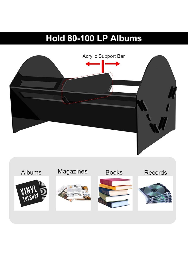 تي بي جي بي حامل تسجيلات الفينيل، حامل ألبومات لتخزين 80-100 ألبوم فينيل، رف تخزين طاولة أكريليك للأقراص المدمجة، الألبومات، سجلات الفينيل، الكتب، المجلات، الملفات (أسود) - Image 3