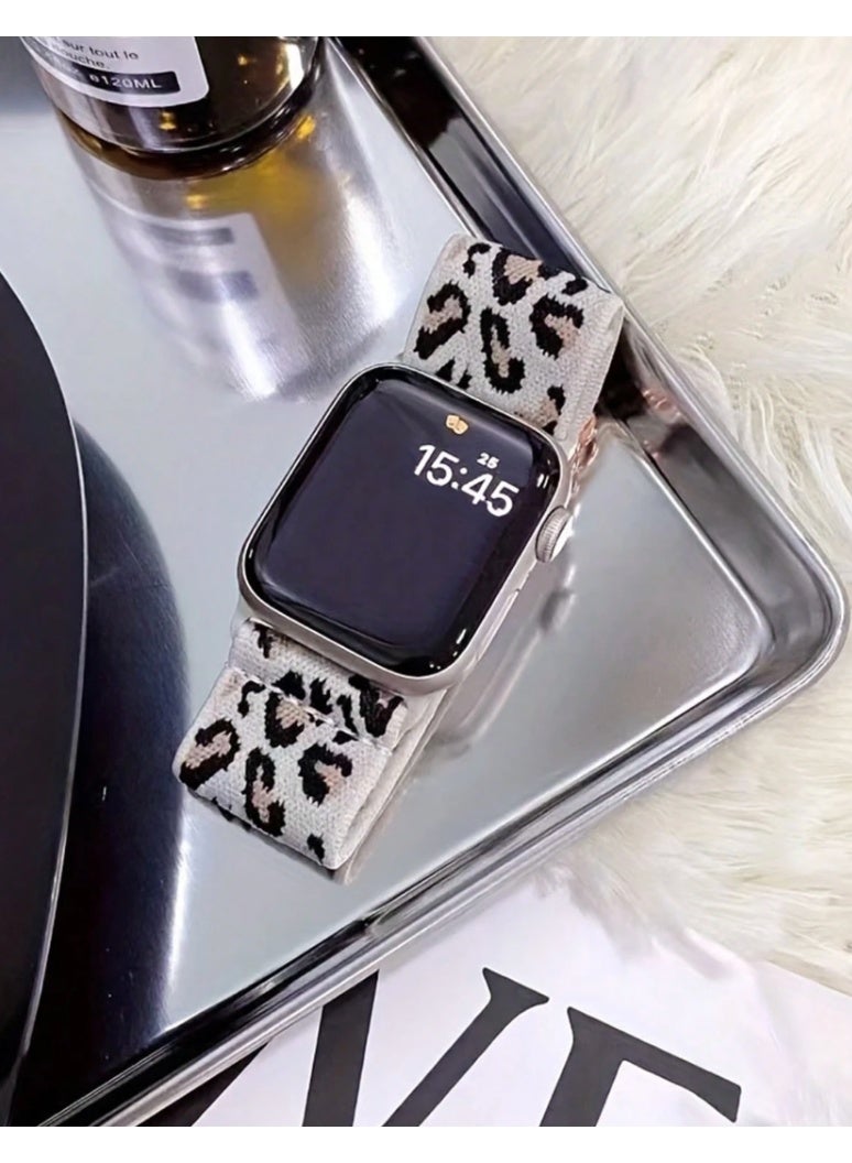 SHEIN Chic Leopard Print Nylon Band Compatible With Apple Watch Series 9/8/7/6/5/4/3/2/SE, Compatible With 38/40/41mm & 42/44/45/49mm - Secure Button Clasp Smartwatch Strap Accessory - Image 3