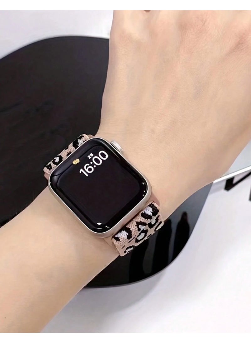SHEIN Chic Leopard Print Nylon Band Compatible With Apple Watch Series 9/8/7/6/5/4/3/2/SE, Compatible With 38/40/41mm & 42/44/45/49mm - Secure Button Clasp Smartwatch Strap Accessory - Image 2