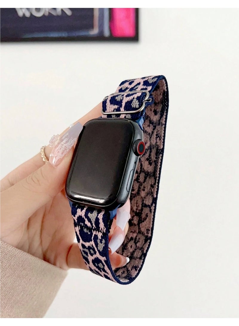 SHEIN Chic Leopard Print Nylon Band Compatible With Apple Watch Series 9/8/7/6/5/4/3/2/SE, Compatible With 38/40/41mm & 42/44/45/49mm - Secure Button Clasp Smartwatch Strap Accessory - Image 4