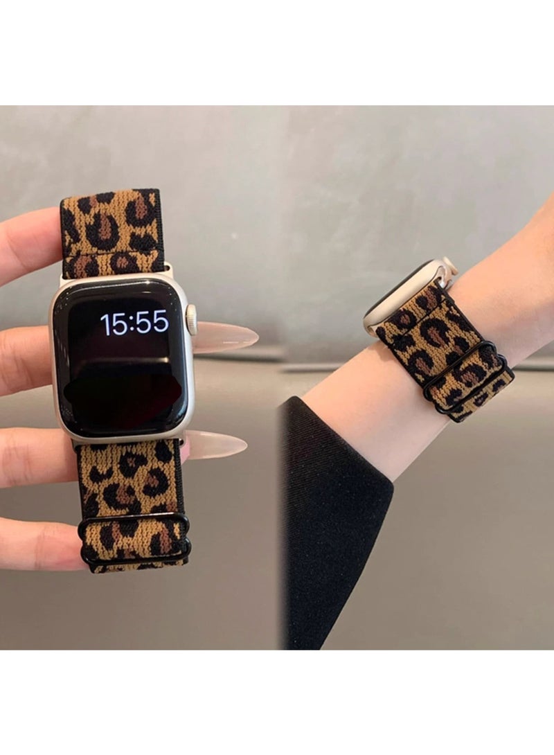 SHEIN Chic Leopard Print Nylon Band Compatible With Apple Watch Series 9/8/7/6/5/4/3/2/SE, Compatible With 38/40/41mm & 42/44/45/49mm - Secure Button Clasp Smartwatch Strap Accessory - Image 1
