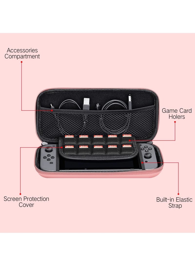 عام حقيبة حمل لطيفة لمفتاح نينتندو سويتش سويتش أوليد، حقيبة حمل محمولة ذات غلاف صلب من كاواي للسفر مع 12 فتحة لبطاقات الألعاب - Image 4