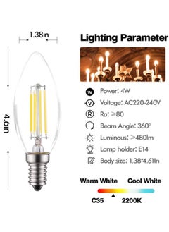 MODI E14 Candle Bulb 40 Watt Equivalent LED Filament Light Bulbs Non-Dimmable White 6500K Classic Clear Glass 480LM Flame LED Filament Candle Bulb 4W Pack 10  - Image 3