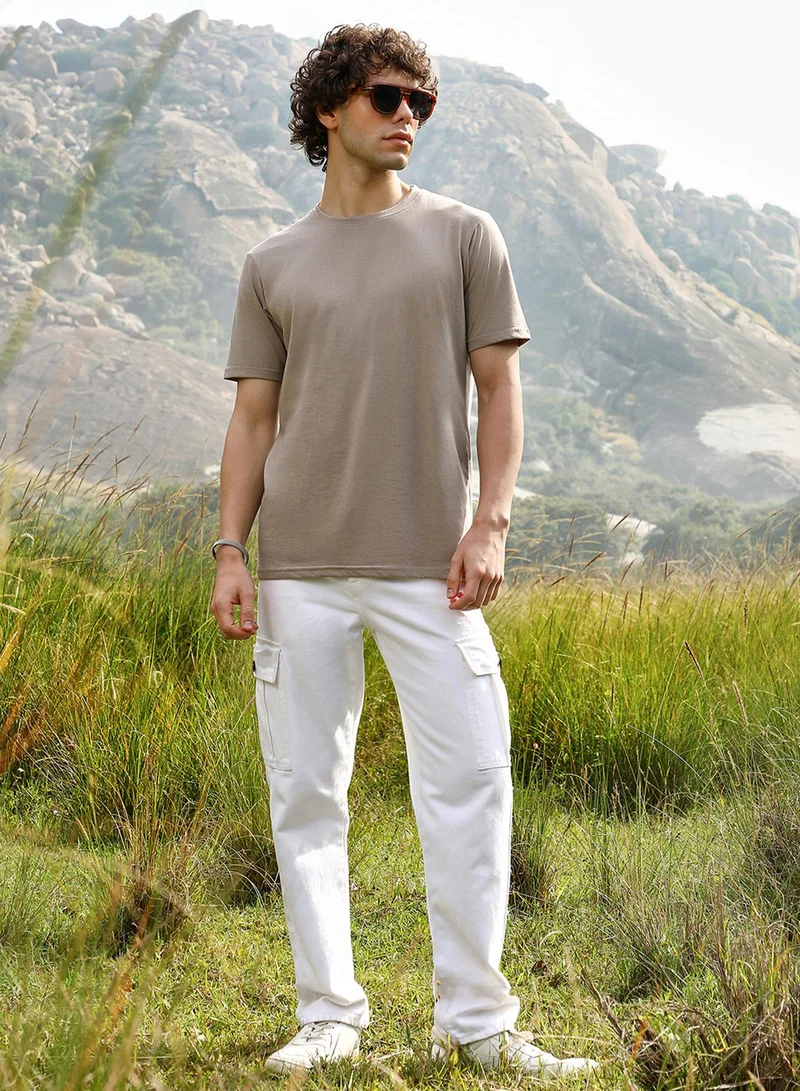 Campus Sutra Men's Cloud Grey Solid Regular T-Shirt