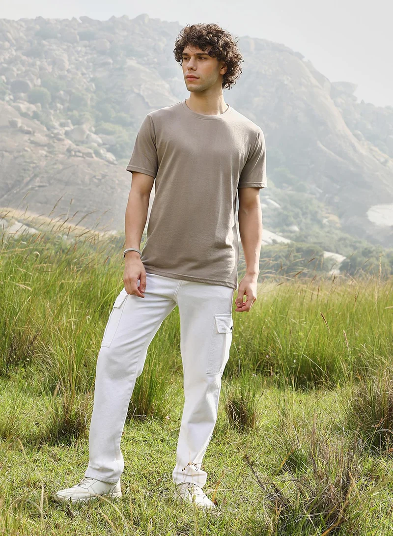 Campus Sutra Men's Cloud Grey Solid Regular T-Shirt