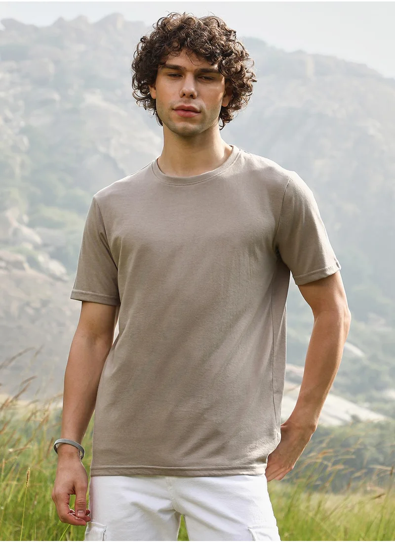 كامبوس سوترا Men's Cloud Grey Solid Regular T-Shirt