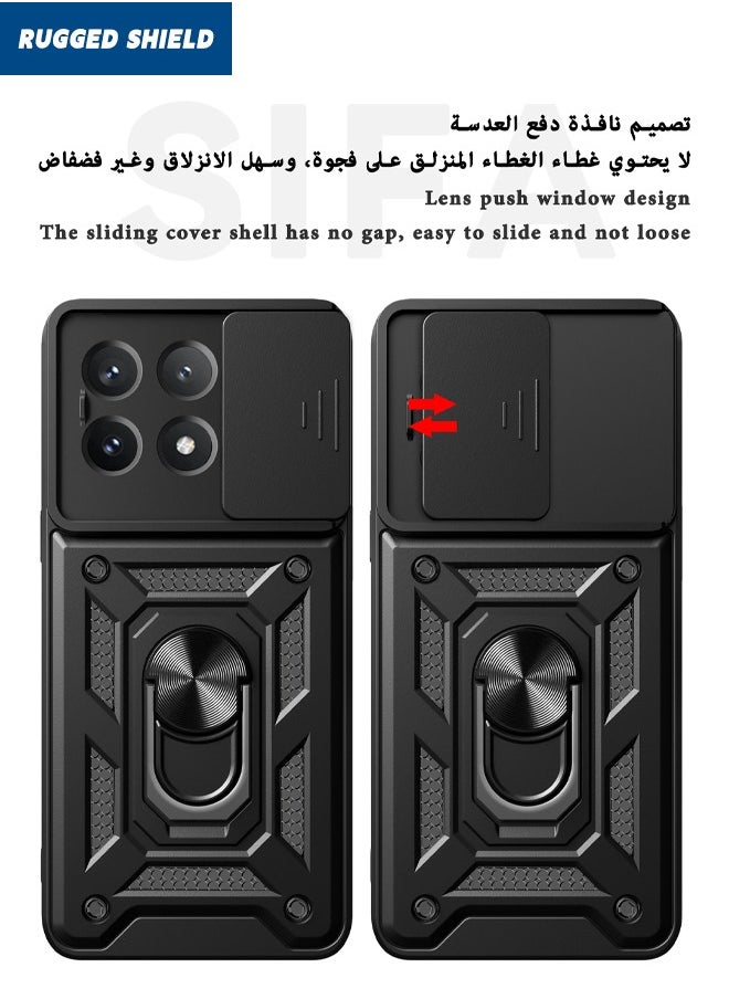 راجيد شيلد حافظة Xiaomi POCO X6 Pro، غطاء Xiaomi POCO X6 Pro مع غطاء كاميرا منزلق، غطاء هاتف مقاوم للصدمات من الدرجة العسكرية مع مسند حلقي لهاتف Xiaomi POCO X6 Pro 5G، أسود  - Image 3