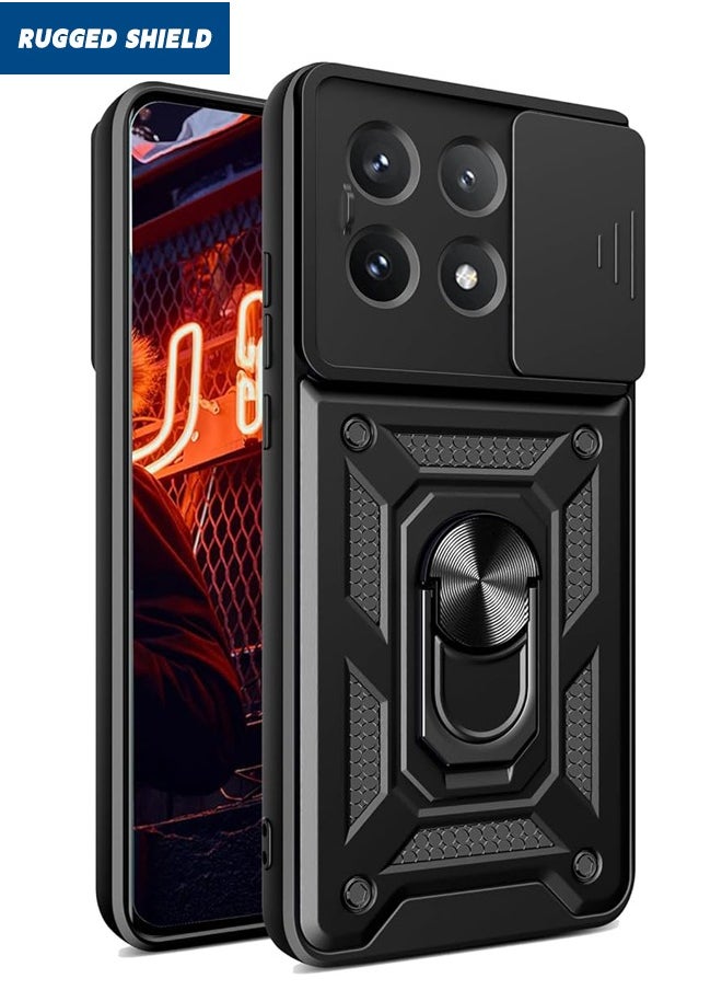 راجيد شيلد حافظة Xiaomi POCO X6 Pro، غطاء Xiaomi POCO X6 Pro مع غطاء كاميرا منزلق، غطاء هاتف مقاوم للصدمات من الدرجة العسكرية مع مسند حلقي لهاتف Xiaomi POCO X6 Pro 5G، أسود  - Image 1