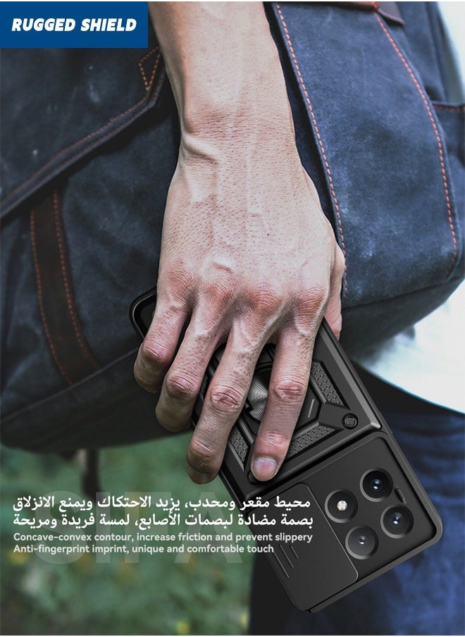 راجيد شيلد حافظة Xiaomi POCO X6 Pro، غطاء Xiaomi POCO X6 Pro مع غطاء كاميرا منزلق، غطاء هاتف مقاوم للصدمات من الدرجة العسكرية مع مسند حلقي لهاتف Xiaomi POCO X6 Pro 5G، أسود  - Image 5