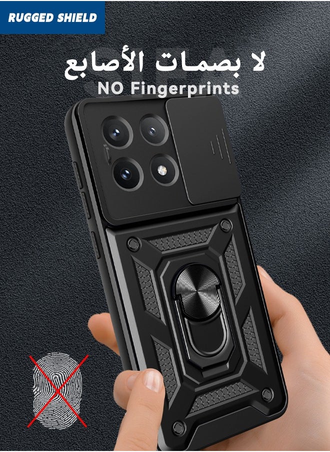 راجيد شيلد حافظة Xiaomi POCO X6 Pro، غطاء Xiaomi POCO X6 Pro مع غطاء كاميرا منزلق، غطاء هاتف مقاوم للصدمات من الدرجة العسكرية مع مسند حلقي لهاتف Xiaomi POCO X6 Pro 5G، أسود  - Image 4