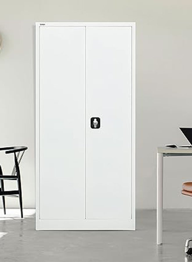 RIGID Steel Office Filing Cupboard with Key Lock, Pre-Assembled Metal Almirah Cabinet with 3 Adjustable Shelves, Storage Closet for Office, School, Home Use – White (39D x 85W x 180H cm) - Image 1