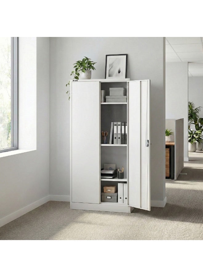 RIGID Steel Office Filing Cupboard with Key Lock, Pre-Assembled Metal Almirah Cabinet with 3 Adjustable Shelves, Storage Closet for Office, School, Home Use – White (39D x 85W x 180H cm) - Image 3