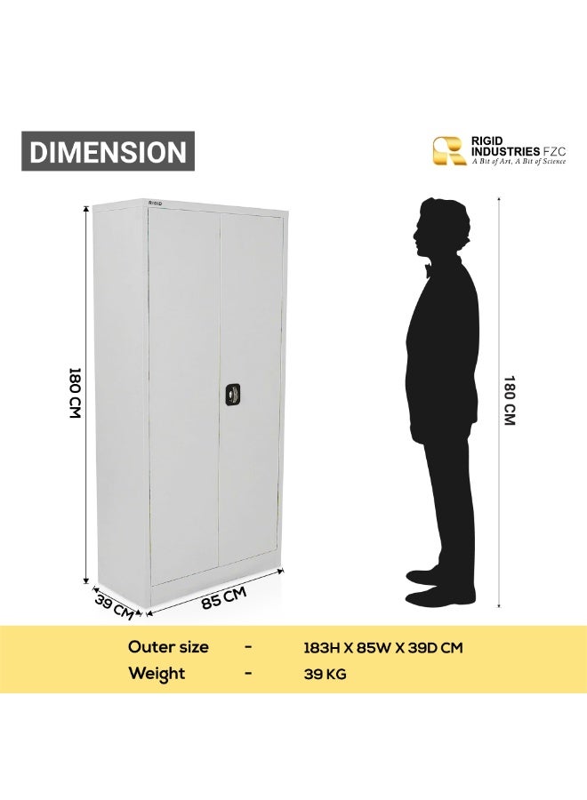 RIGID Steel Office Filing Cupboard with Key Lock, Pre-Assembled Metal Almirah Cabinet with 3 Adjustable Shelves, Storage Closet for Office, School, Home Use – White (39D x 85W x 180H cm) - Image 5