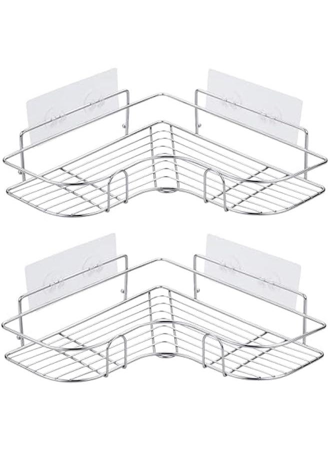 HOOKOR - Adhesive Corner Shower Caddy Hanging, SUS304 Stainless Steel, No Rust Bathroom Shelves Wall Mounted Shower Shelf for Shower Organizer/Bathroom Organizer and Storage, 2 Pack - Image 1