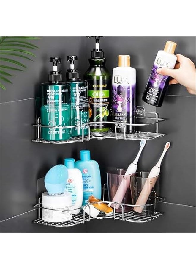 HOOKOR - Adhesive Corner Shower Caddy Hanging, SUS304 Stainless Steel, No Rust Bathroom Shelves Wall Mounted Shower Shelf for Shower Organizer/Bathroom Organizer and Storage, 2 Pack - Image 1